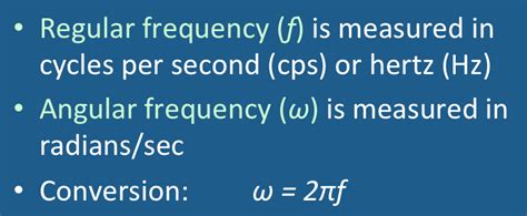 units of omega|angular frequency chart.